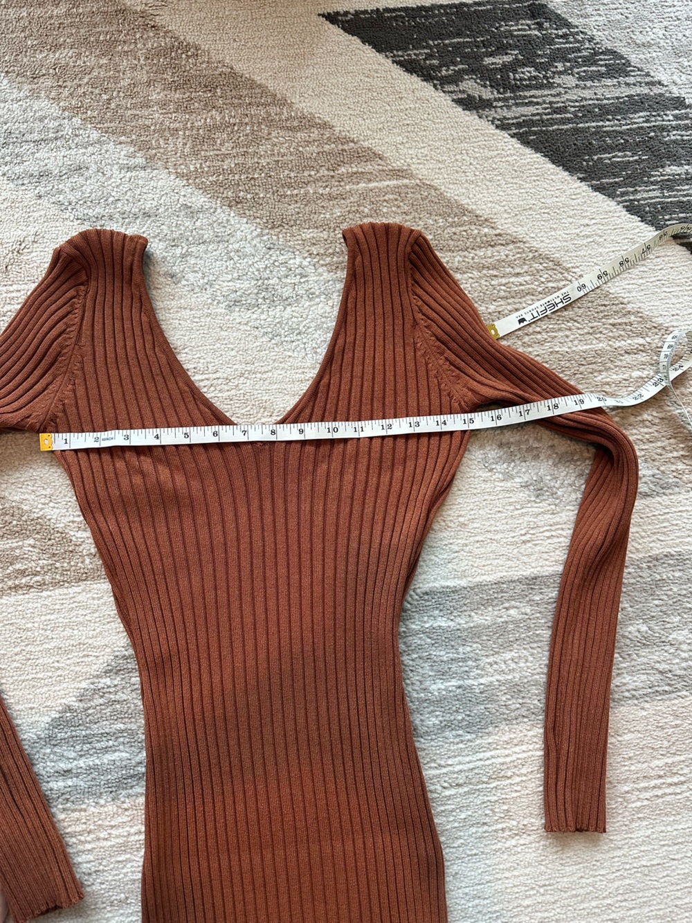 JLUXLABEL Long-Sleeve Ribbed Knit Bodycon Dress In Rust Size M - Picture 7 of 9